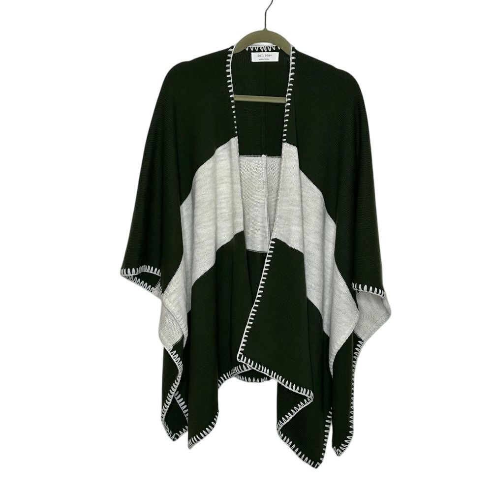 MerSea Travel Wrap OS Olive Green Ivory‎ Color Block Blanket Stitch Lagenlook